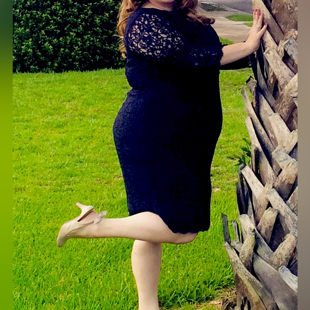 Adrianna Papell navy lace dress